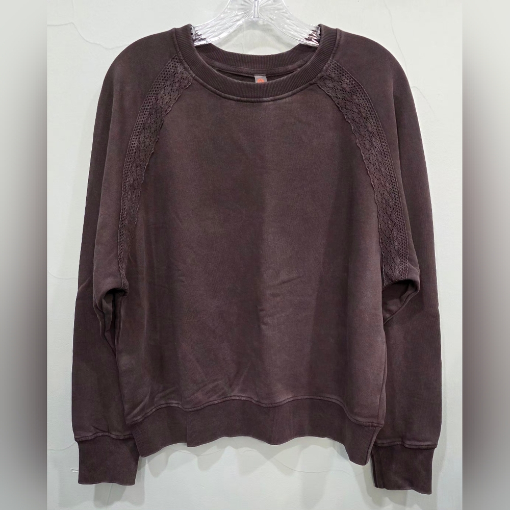 Mono B Dark Brown Lace Detail Crew Neck Sweatshirt